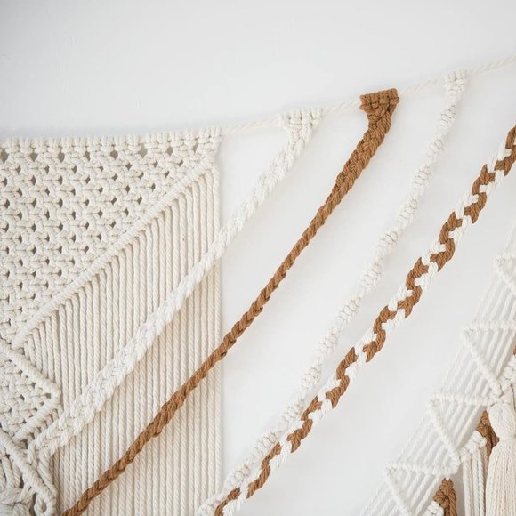 Boho Macrame Woven Brown Handmade Mid Century Modern Hanging Tassel Wall Decor - Picture 5 of 8